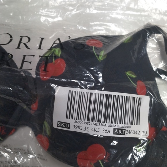 PINK Victoria's Secret PushUp Bra 36A Cherry Print - Black and Red - Picture 3 of 15